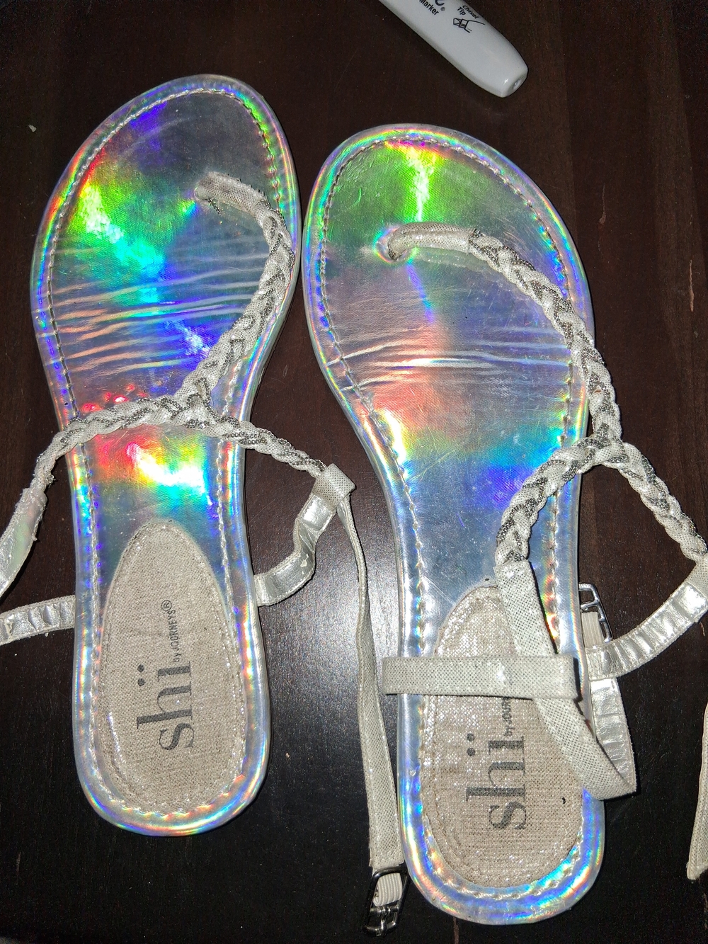 Shi by JOURNEYS Women's Holographic Silver Braided Strap Sandals